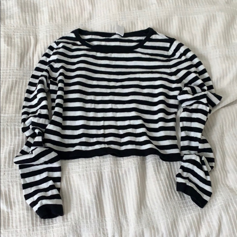 Cropped Black and White Striped Sweater